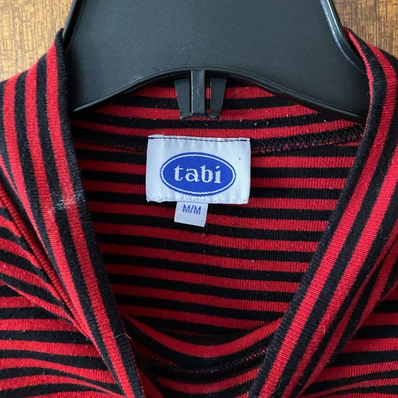 Vintage Tabi Red and Black Striped Mock Neck - Picture 2 of 4